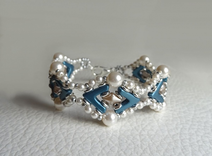 Bracelet Avalon Bleu blanc nacr&eacute; en kit