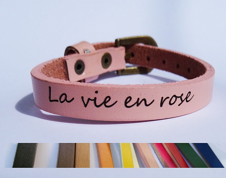 Bracelet cuir grav&eacute; simple tour &agrave; personnaliser