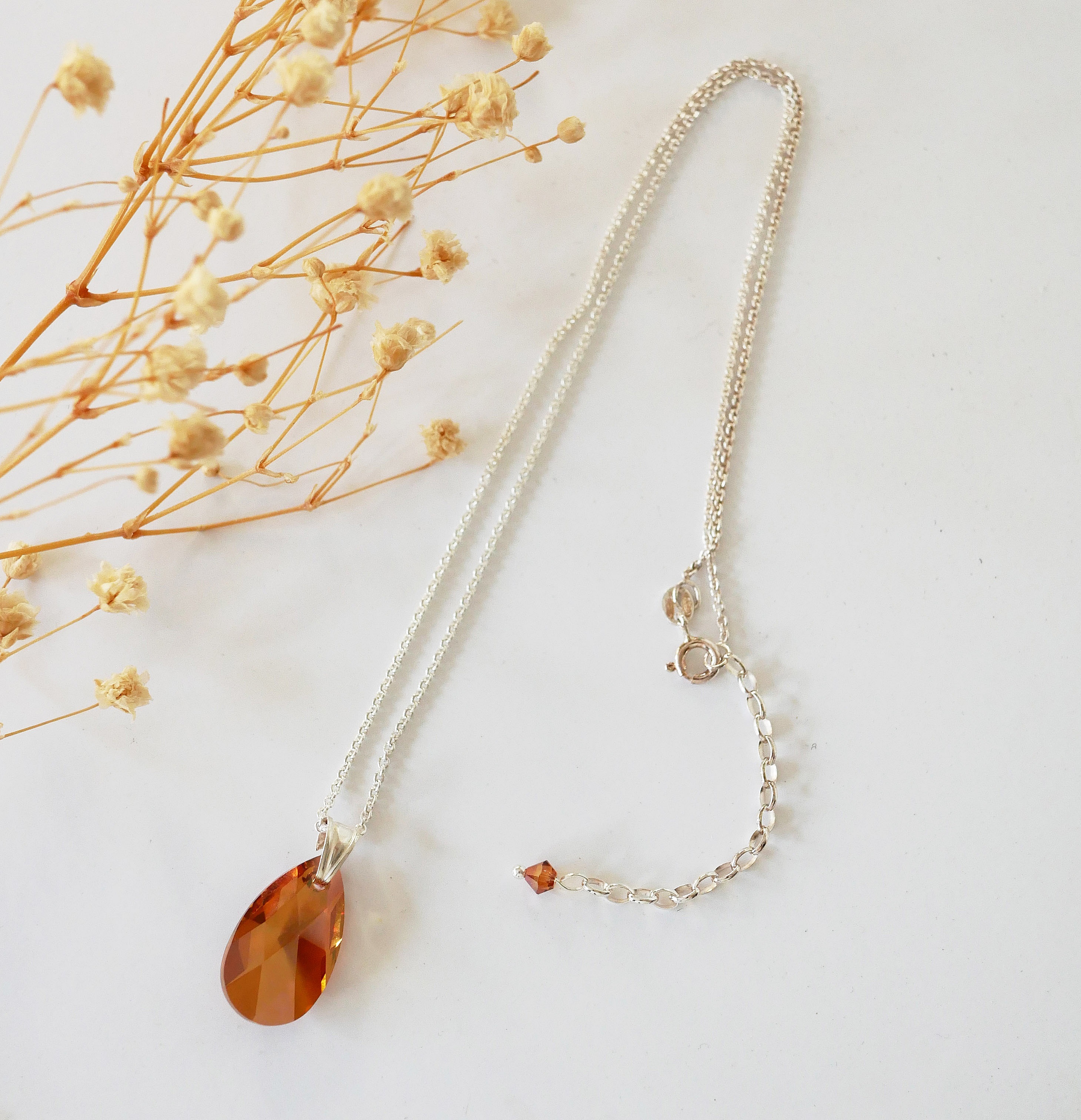 S&oslash;lv halskjede anheng Swarovski Tear Copper