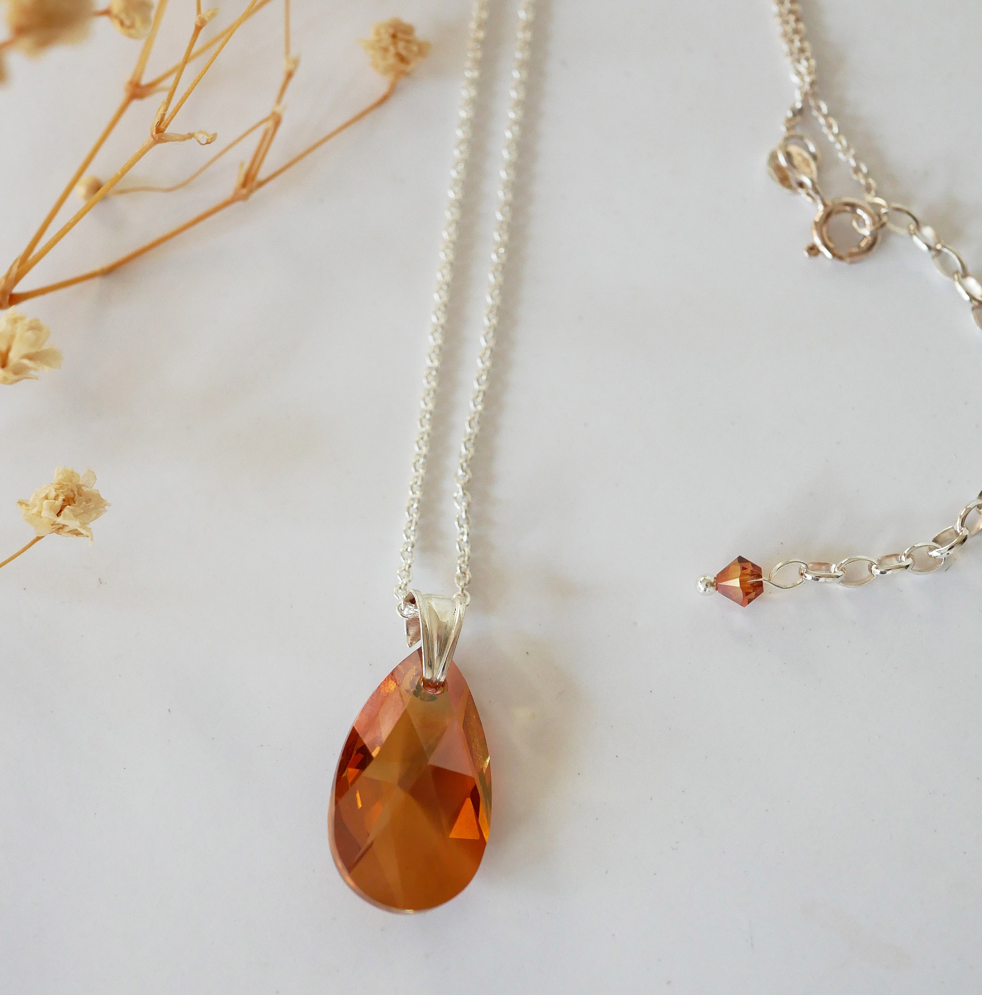 S&oslash;lv halskjede anheng Swarovski Tear Copper