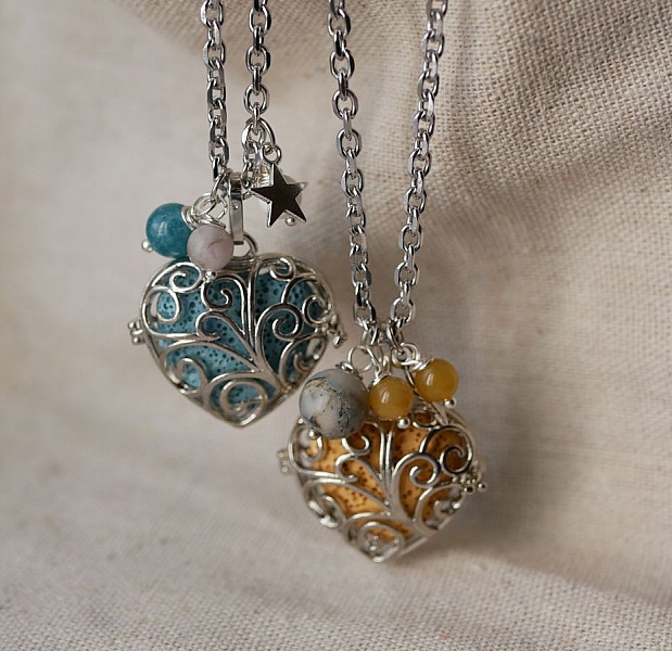 Halskjede anheng Hjerte boks med lavastein farge etter eget valg Valentinsdag gave