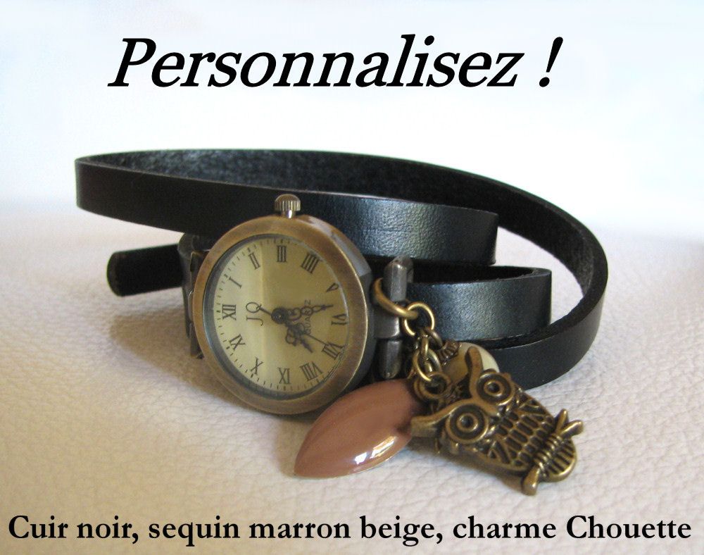 Montre bracelet cuir 3 tours  &agrave; personnaliser