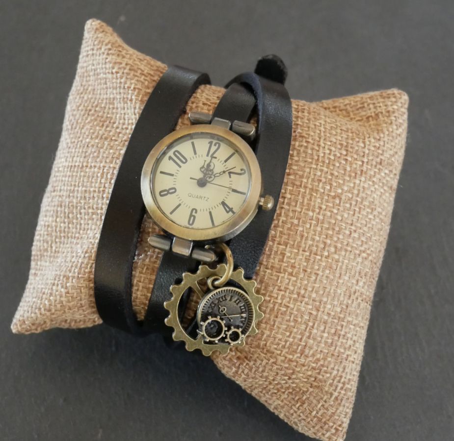 Montre bracelet 3 tours cuir Steampunk