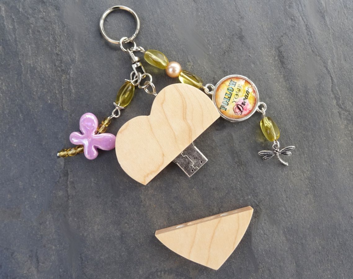 Nøkkelring hjerte usb-nøkkel for å gravere Cabochon &amp; sommerfugl