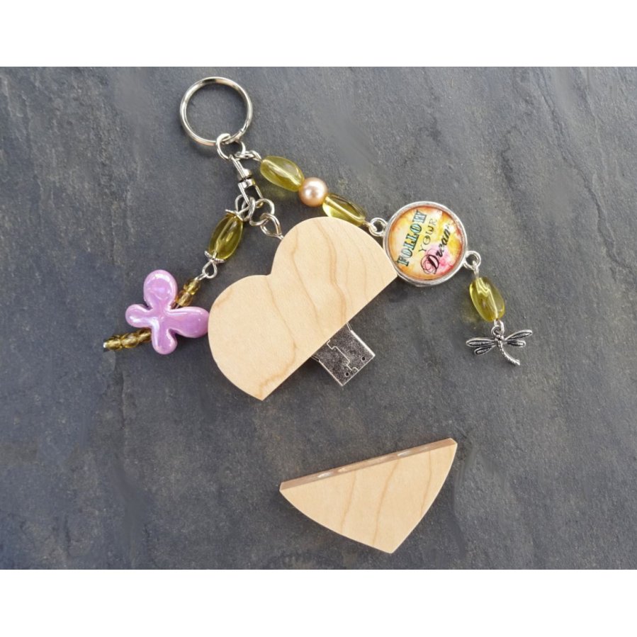 Nøkkelring hjerte usb-nøkkel for å gravere Cabochon &amp; sommerfugl