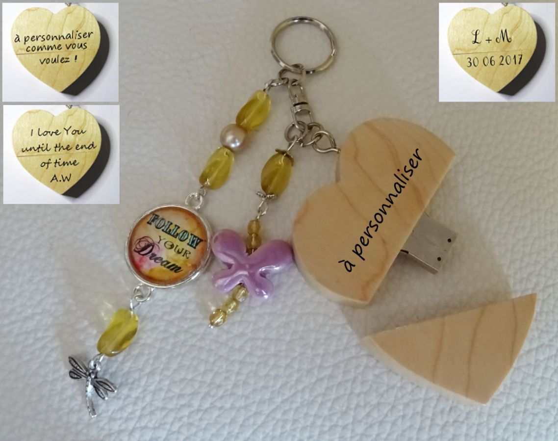 Nøkkelring hjerte usb-nøkkel for å gravere Cabochon &amp; sommerfugl