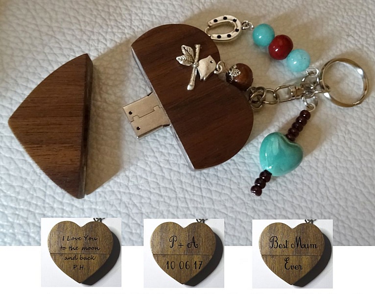 Hjerte n&oslash;kkelring usb-n&oslash;kkel for &aring; gravere turkise perler