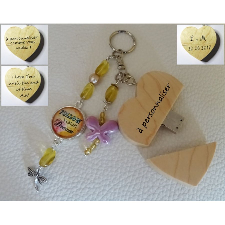 Nøkkelring hjerte usb-nøkkel for å gravere Cabochon &amp; sommerfugl